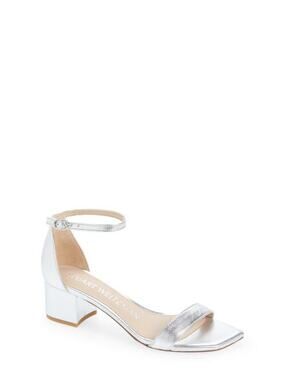 STUART WEITZMAN SIMPLE II SANDAL IN SILVER, SIZE 8